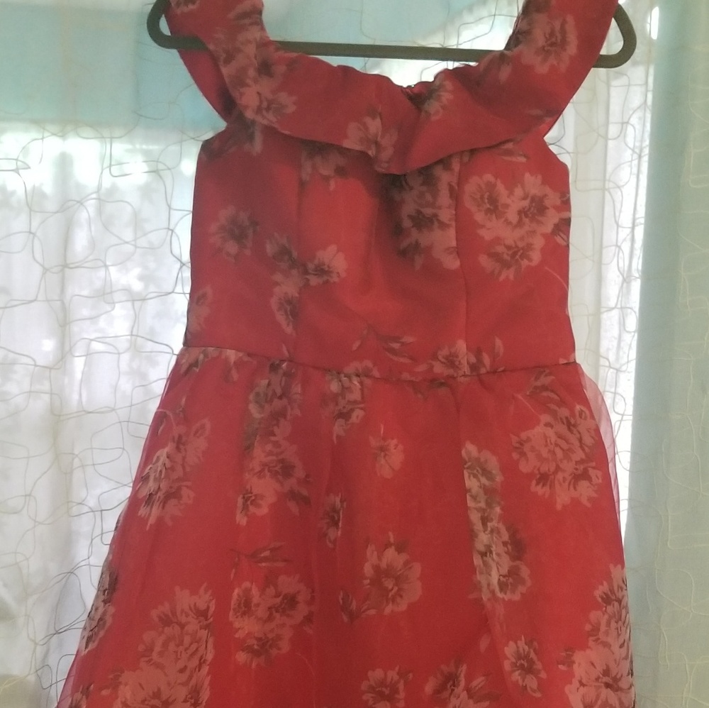 Red floral off the shoulder dress